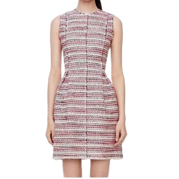 Rebecca Taylor $475 Ivory Pink & Black Optic Tweed Fit & Flare Dress Sz 4 New
